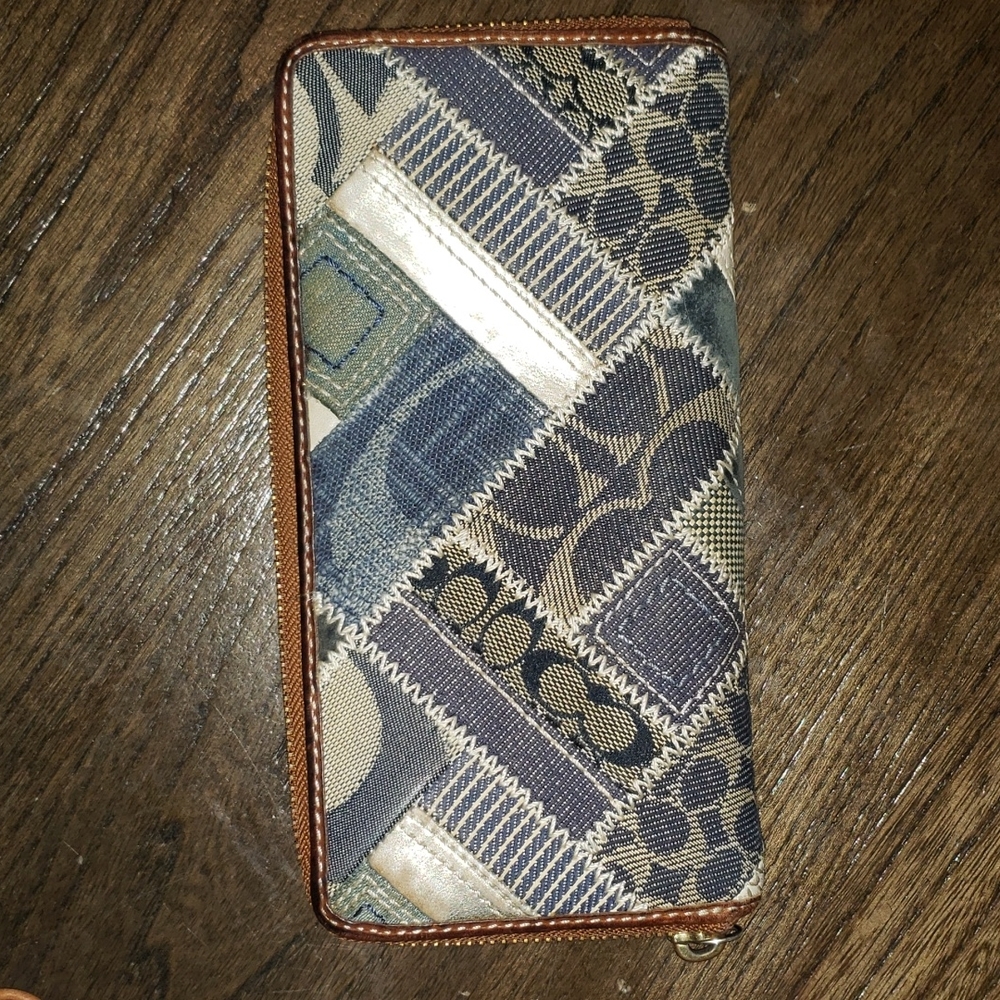 Coach Denim Patchwork Zip Around Large Wallet - image 2
